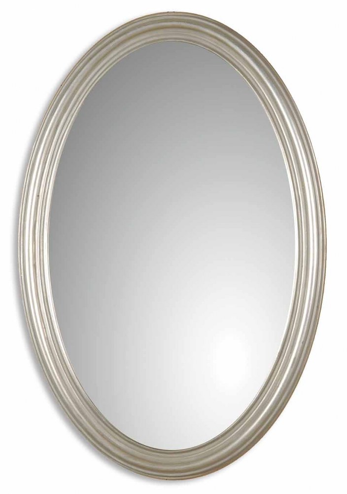 Uttermost-08601 P-Franklin - 31 inch Oval Mirror - 21 inches wide by 1.25 inches deep   Distressed Silver Leaf/Gray Glaze Finish